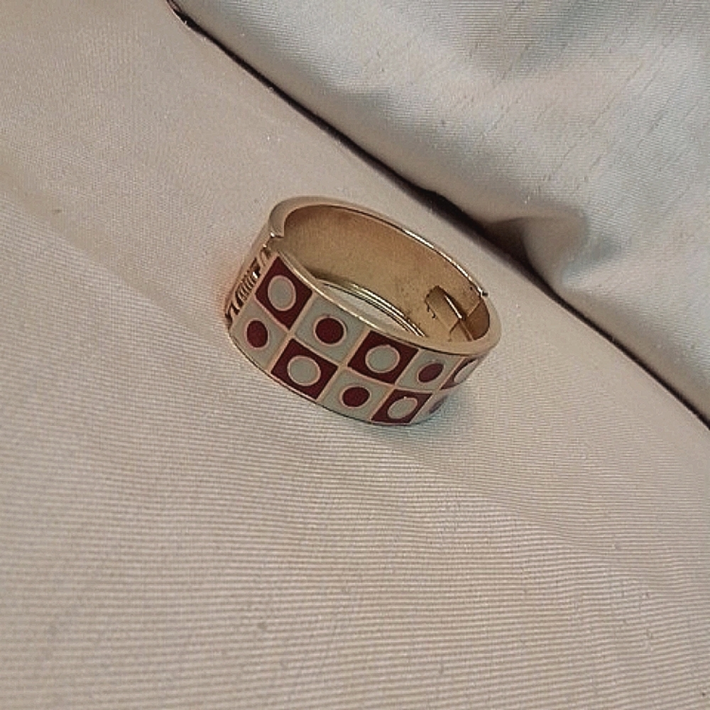 Bangle Bracelet red,gold tone,& antique white